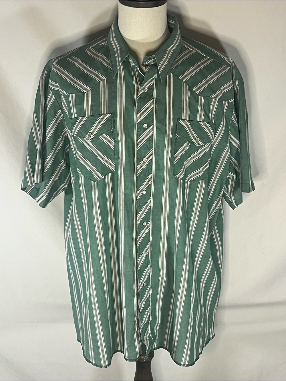 Wrangler Western Shirts Green Striped Pearl Snapsshort Sleeve Cowboy Shirt 2XT